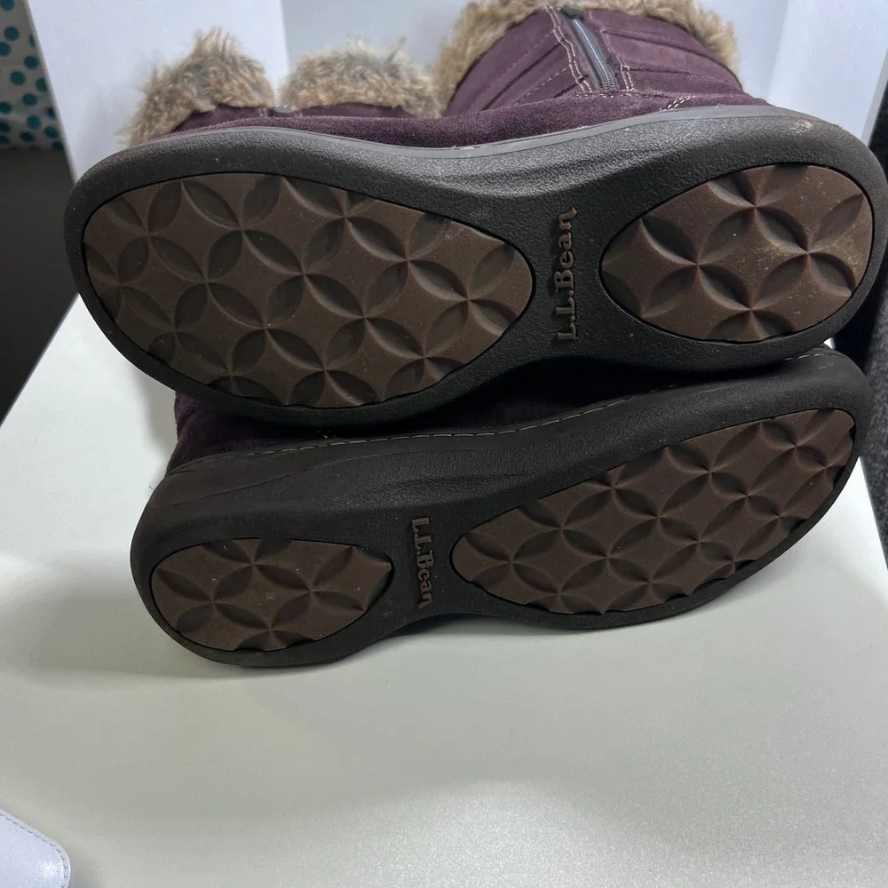 L.L. Bean Women's Size 8 Brown Suede Fur Lined‎ Winter Boots Zip Buckle